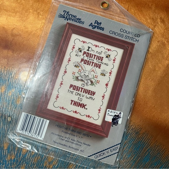 New Vintage Three Needles Pet Agrees Counted Cross stitch Kit Rabbit Positivity - Picture 2 of 4